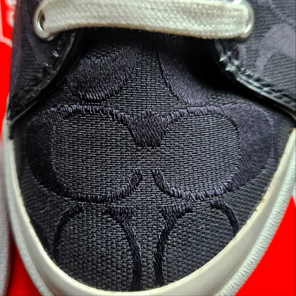 Coach "Folly" Black White Signature Jacquard/Patent Black Leather Sneakers-8M - Picture 4 of 9